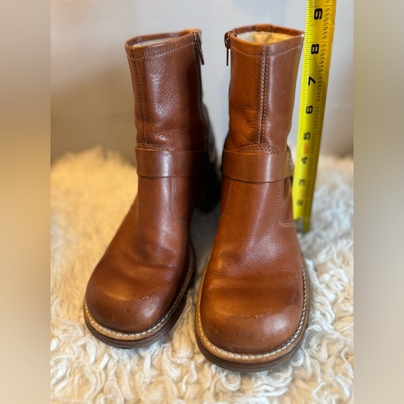 Vintage 90s Boot Leather Chunky Heel Harness Tan EUC sz 9 - Picture 8 of 14